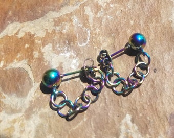 Rainbow stainless steel dangle earrings studs pride