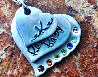 Triple heart necklace for Rainbow baby memorial gift new mom