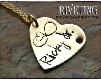 NuGold Hand Stamped Heart with Inlaid Crystal