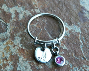 Expandable ring  Stainless Steel Initial ring Birthstone ring Mom Wife Daughter Stackable