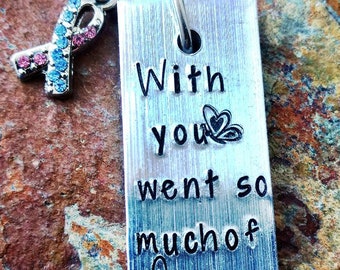 With you went so much of me loss memorial keychain key chain pail mom baby gift grief butterfly pink blue awareness