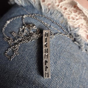 4 sided pewter bar necklace with name in Viking runes