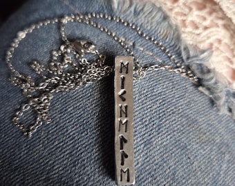 4 sided pewter bar necklace with name in Viking runes