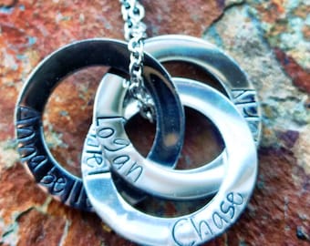 Interlocking ring necklace Trio stainless steel silver name necklace Russian rings