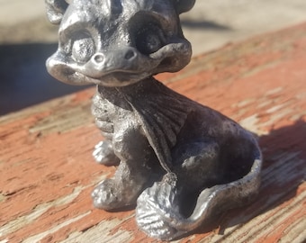 Hand cast pewter cute baby dragon statue statuette memory gift