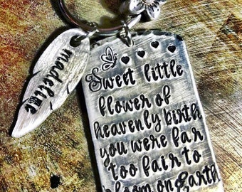 Memorial loss necklace hand stamped sweet little flower of heavenly birth you were far too fair to bloom on Earth