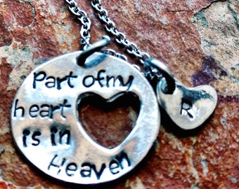 Part of my heart is in Heaven pewter necklace memorial grieving loss PAIL mom dad baby