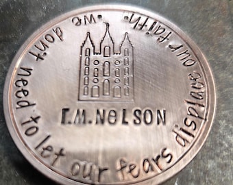 Thick copper Pocket Token hand stamped with quote