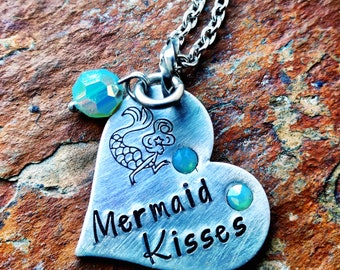 Mermaid kisses heart necklace opal Swarovski crystals mermaid kisses