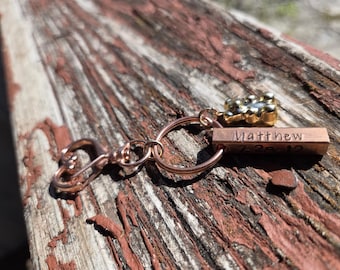 Hand stamped copper baby information key chain keychain Dad gift Father Mom
