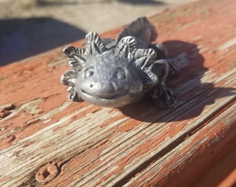 Hand cast pewter axolotl salamander statue statuette memory gift
