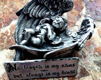 Angel babe baby in wings statuette memorial plaque marker loss pewter hand made sculpt new