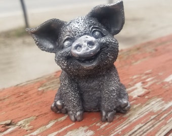 Hand cast pewter pig hog piggy statue statuette memory gift