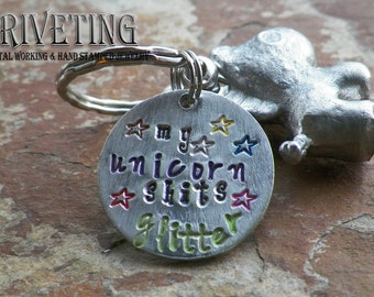 My unicorn shits glitter key chain unique gift for anyone pewter unicorn is handmade