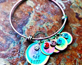 Rainbow expandable bangle family birthstone