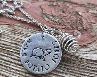 Pygmy Hippo Necklace | Hand Stamped Animal Jewelry | Mars Potato Jones Inspired Gift | Cute Hippo Pendant