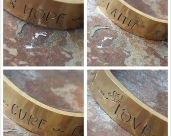 Stainless steel stamped childhood cancer awareness bracelet Hope Love Cure Faith