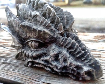 Hand cast solid pewter dragon head art paper weight paperweight gift