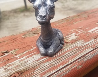 Hand cast pewter sitting giraffe baby giraffe statue statuette memory gift