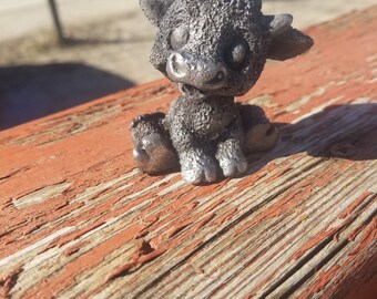 Hand cast pewter wooly coo wooly cow statue statuette memory gift