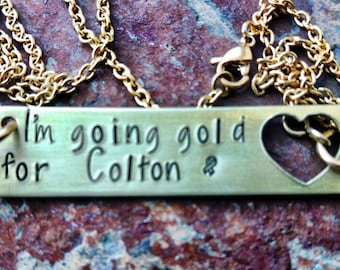 Collier en lingots d'or de sensibilisation au cancer chez les enfants avec coeur, maman, papa, guerrier, combattant