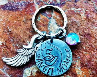 Angel mom dad memorial key chain wings pail pink blue loss baby