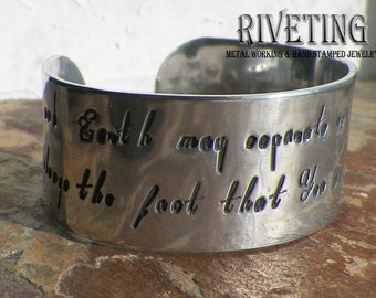 Wide hand stamped aluminum cuff bracelet Heaven and Earth May separate Us today but nothing will change the fact that you made me a mom