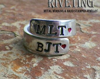 Hand stamped initials ring / for her / for him / couples / love / adjustable
