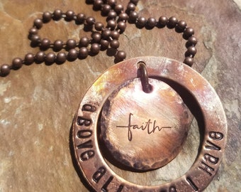 Flame painted copper necklace. above all else I have faith