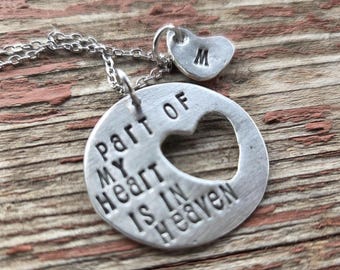 Part of my heart is in Heaven pewter necklace memorial grieving loss PAIL mom dad baby