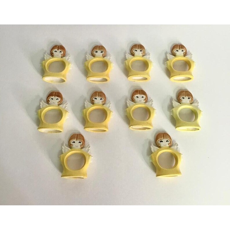Vintage Christmas Angel Ceramic Napkin Rings & Cloth Napkin 10 Kitschy Holiday image 5
