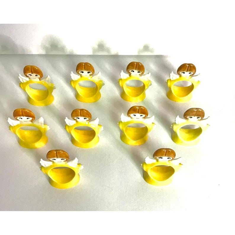 Vintage Christmas Angel Ceramic Napkin Rings & Cloth Napkin 10 Kitschy Holiday image 4