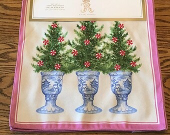 Rachel Ashwell Placemats Christmas Farmhouse Tree/Peppermint/Chinoiserie Total 4 Rustic Farmhouse Cottagecore