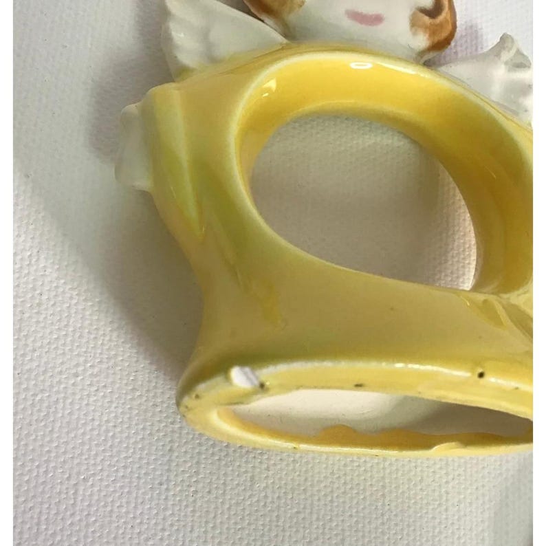 Vintage Christmas Angel Ceramic Napkin Rings & Cloth Napkin 10 Kitschy Holiday image 8