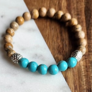 Boho Bracelet - Handmade Jasper and Turquoise Beaded Bracelet - Boho Style - Southwest Jewelry - Mala Beads -Yoga Jewelry - Mindfulness