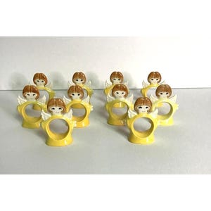 Vintage Christmas Angel Ceramic Napkin Rings & Cloth Napkin 10 Kitschy Holiday image 6