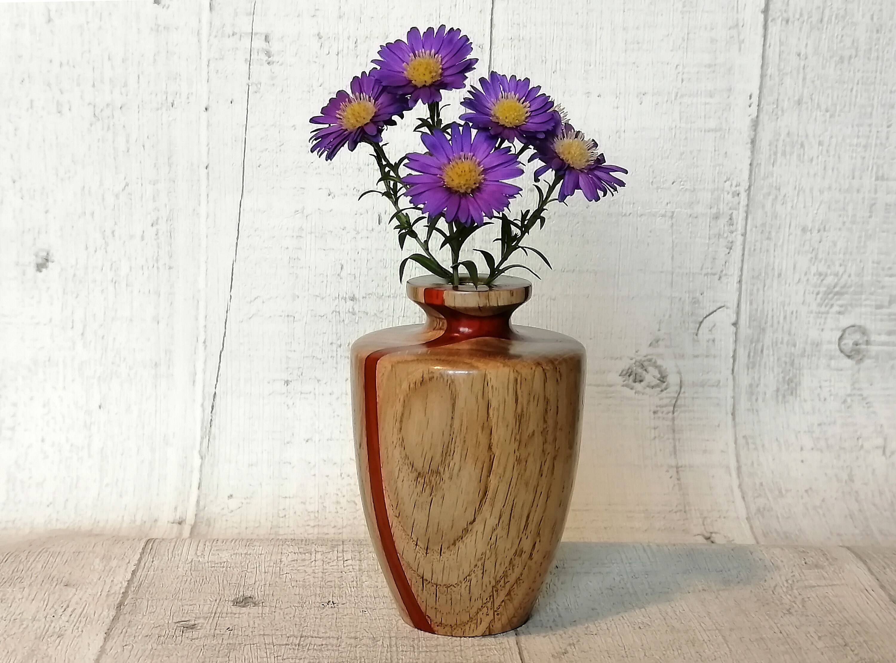 Hand made wood turned small wooden bud vase in oak and padauk Etsy