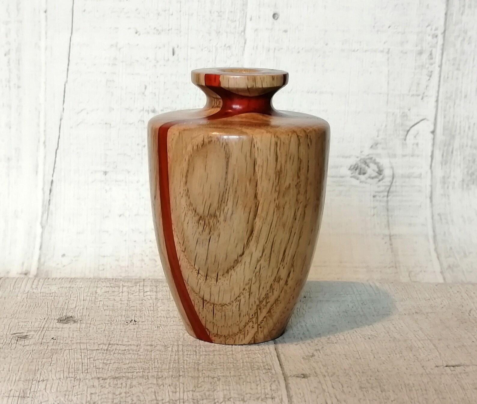 Hand made wood turned small wooden bud vase in oak and padauk Etsy