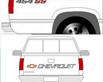Kit de calcomanías para portón trasero y laterales de camioneta Chevrolet 454 SS (90-91)