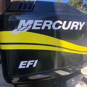 MERCURY Boat Motor Cowl DECAL Replacement Set in Yellow &quot;Your Choice of Horse Power Rating&quot;