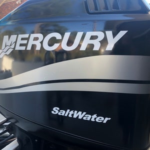 MERCURY Boat Motor Cowl DECAL Replacement Set in Silver &quot;Your Choice of Horse Power Rating&quot;