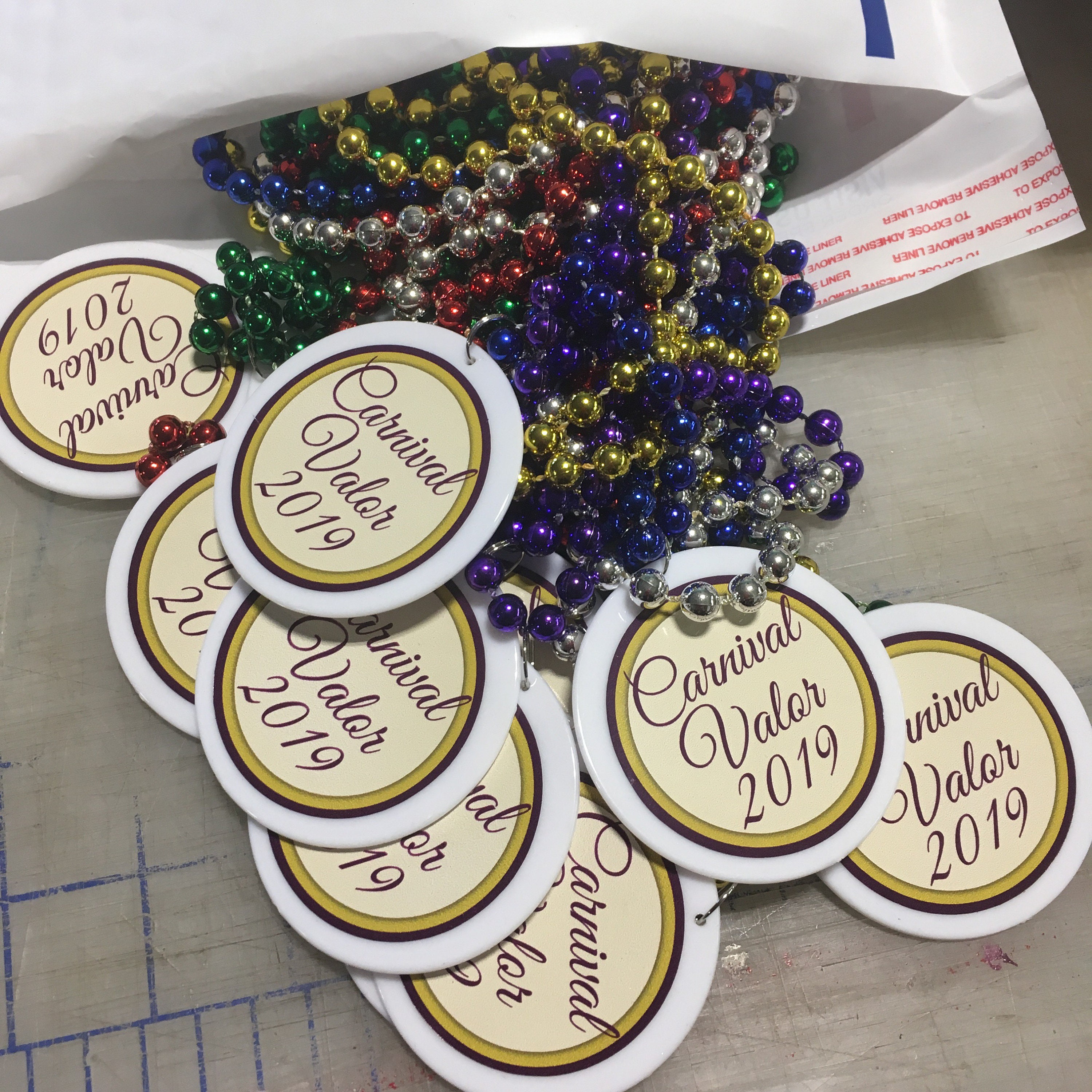 Mardi Gras Beads With Custom Sticker on a White Plastic Etsy