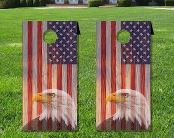 Eagle and American flag rustic wood cornhole board wrap, Forth of July Pary set, Set of two  vinyl wraps for your cornhole bords decals