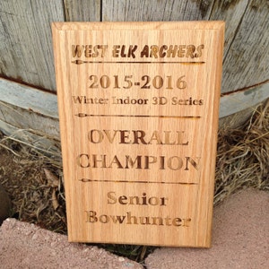 Custom engraved 8&quot; x 5.5&quot; oak plaque, Award Plaque