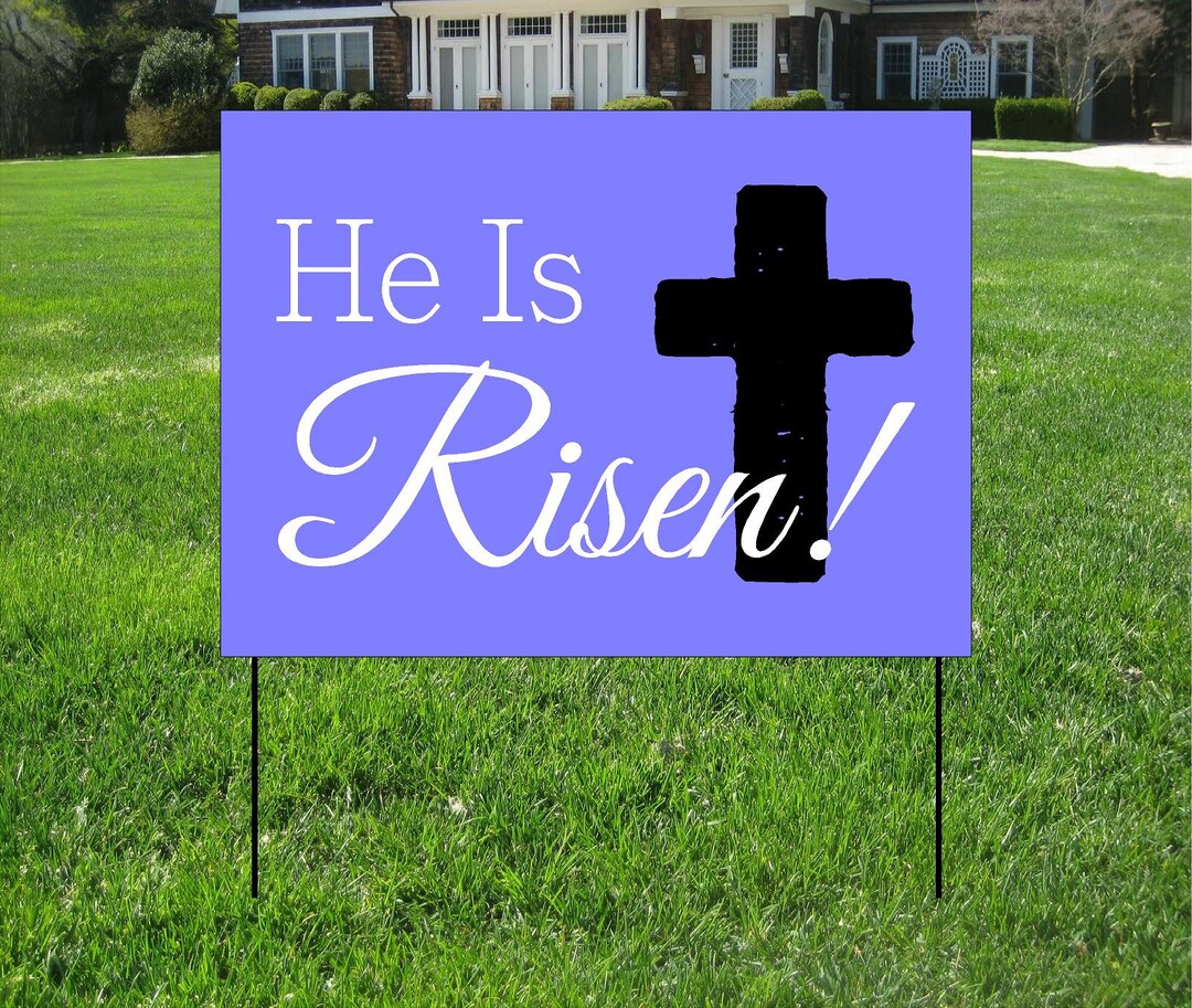 He Has Risen Purple and Cross Yard Signs, Event Yard Sign, Custom Bag