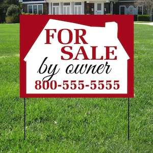 For Sale By Owner Yard Signs, 24&quot; x 18&quot; Event Yard Sign, Custom Corrugated Plastic Yard Signs
