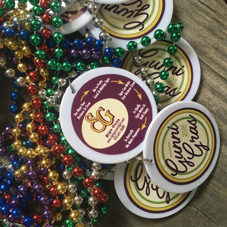 Mardi Gras Beads with custom sticker 1 side 12 pack Etsy