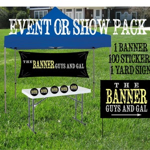 Event Banner Bundle, Custom Vinyl Banner, Yard sign, Custom stickers,  Outdoor Event Sign bundle, Logo and Business Name Waterproof Banner