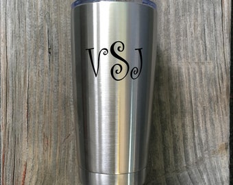 Personalized insulted tumbler, custom monogram travel mug stainless steel 20 oz with lid