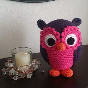 Cuddly Toy Amigurumi Owl Eggplant Pink image 1